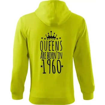 Pánská mikina Queens are born in 1960 - Mikina s kapucí na zip trendy zipper - L ( Limetková )