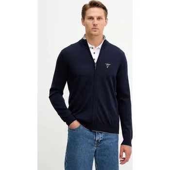 Pánský svetr Vlněný kardigan Aeronautica Militare pánský, tmavomodrá barva, MA1569UL00415 59X, vel. M
