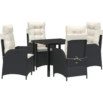 Zahradní sestava Zahradní jídelní souprava s polštářem 5 pcs Černá polyratan