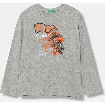 Dětské bavlněné tričko s dlouhým rukávem United Colors of Benetton šedá barva, s potiskem, 35RYC10QQ 35RYC10QQ.G.seasonal 09X, vel. 160