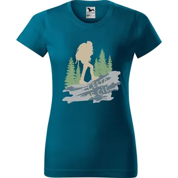 Dámské tričko DOBRÝ TRIKO Dámské tričko s potiskem I cesta je cíl Barva: Petrolejová, Velikost: M