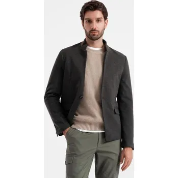 Ombre Clothing Nadčasové černé sako se stojáčkem V5 BLZB-0131