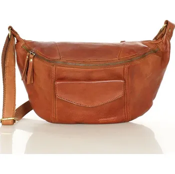 Kabelka Marco Mazzini Velká kožená dámská taška přes rameno s tvarem ledvinky MAZZINI; hnědá