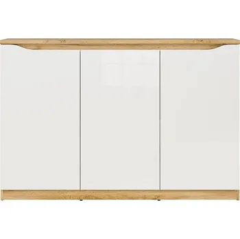 Komoda Komoda Nuis - Black Red White - BRW Dub Wotan / Bílý Lesk 135x91.5 cm