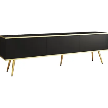 Televizní stolek Široký TV stolek na nožkách s dvířky do obývacího pokoje Oro - Meble Piaski U12007 Černý grafit Pfleiderer 175x30 cm