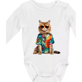 Kojenecké oblečení Kočka v létě - Body kojenecké s dlouhým rukávem - Dlouhý r. 3-6 měs ( Bílá )