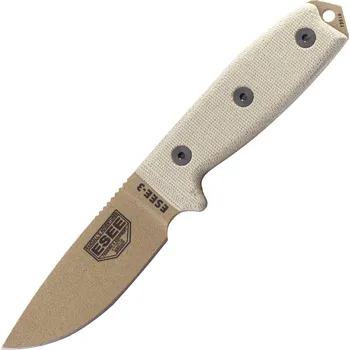 kapesní nůž ESEE Knives Model 3 čepel dark earth, šedá rukojeť 3P-MB-DE s pouzdrem + klip a MOLLE-back