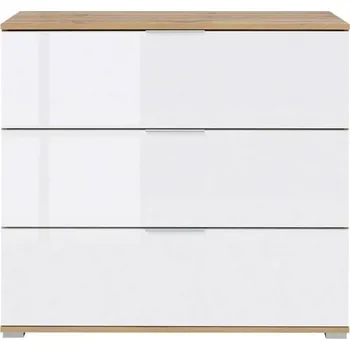 Komoda Komoda Zele - Black Red White - BRW Dub Wotan / Bílý Lesk 95x86 cm