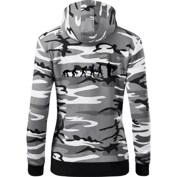 Dámská mikina Evoluce sbormistr zepředu - Dámská mikina trendy zipper s kapucí - 2XL ( Šedý maskáč )