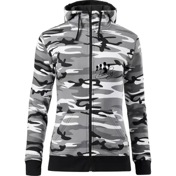 Dámská mikina Bowling kuželky - Dámská mikina trendy zipper s kapucí - XS ( Šedý maskáč )