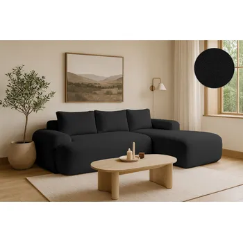 Sedací souprava Rohová rozkládací sedačka FLAVIO - černá - bouclé - NOW OR NEVER 100