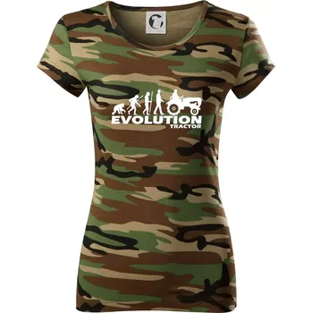 Dámské tričko Evoluce traktor - Dámské maskáčové triko - XL ( Hnědý maskáč )