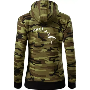 Dámská mikina Evoluce parašutista seskok - Dámská mikina trendy zipper s kapucí - XS ( Zelený maskáč )