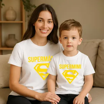 Tričko pro mámu a dítě SUPERMÁMA Barva: Bílá, Velikost pro dítě: 53-60 (0-3 měsíců), Velikost pro mámu: XXL