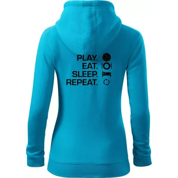 Dámská mikina Play Eat Sleep Repeat volejbal - Dámská mikina trendy zipper s kapucí - L ( Světlý tyrkys )