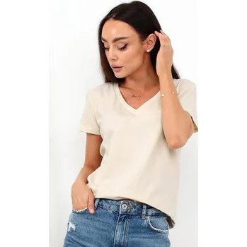 Dámská košile Dámská halenka s krátkým rukávem světle béžová 44