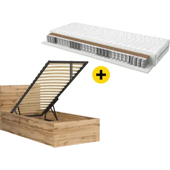 Postel Zestaw łóżko Tetrix 90x200 ze stelażem i materacem Ceres - Black Red White - BRW Dub Wotan 99x95 cm