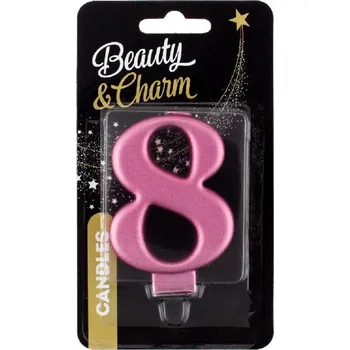 Dortová svíčka Svíčka dortová číslice 8 metalická, růžová 8 cm