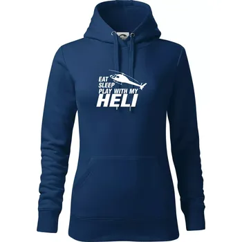 Dámská mikina Eat Sleep Play With My Heli - Mikina dámská Cape s kapucí - XL ( Půlnoční modrá )