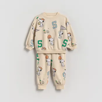 Chlapecká mikina Reserved - Bavlněná souprava Snoopy - krémová - 095FO-01X - 095FO-01X-80