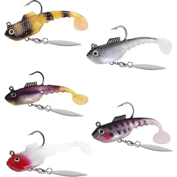 Lovecká návnada 5 kusů gumových rybářských nástrah, měkká umělá plastová návnada, reflexní rybářské návnady s