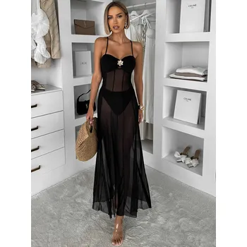 Dámské šaty Černé průhledné dlouhé šaty EMVARK Velikost: M/L