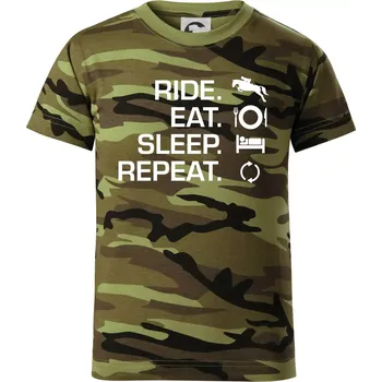 Ride Eat Sleep Repeat koně - Dětské maskáčové triko - 146 cm/10 let ( Zelený maskáč )