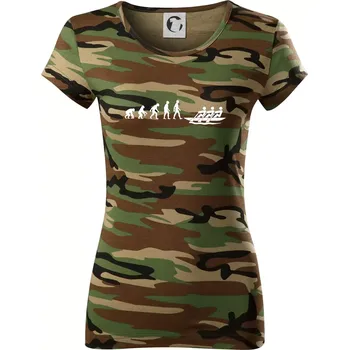 Dámské tričko Evoluce veslování 3 lidi - Dámské maskáčové triko - 2XL ( Hnědý maskáč )