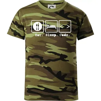 Eat sleep Code - Dětské maskáčové triko - 122 cm/6 let ( Zelený maskáč )