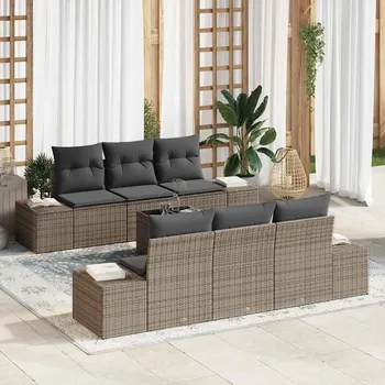 Zahradní lehátko 7-dílný zahradní sofa set s polštáři šedý polyratanový Šedá3346949