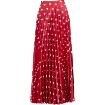 Panel na plisovanou půlkolovou sukni polomatný satén bílá srdíčka 2 cm na červené