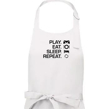 Kuchyňská zástěra Play Eat Sleep Repeat game - Pánská zástěra na vaření - Univerzální velikost ( Bílá )