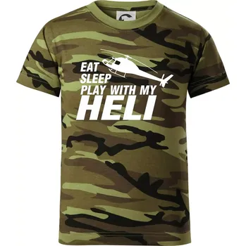 Eat Sleep Play With My Heli - Dětské maskáčové triko - 104-110cm / 3-4 roky ( Zelený maskáč )