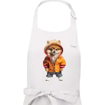 Kuchyňská zástěra Pomeranian v bundě - Dámská zástěra na vaření - Univerzální velikost ( Bílá )