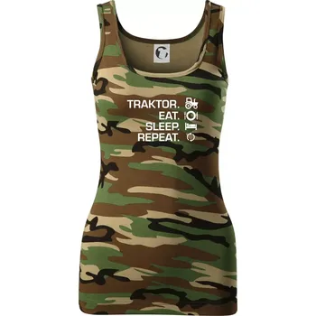 Dámské tričko Traktor eat sleep repeat - Dámské Maskáčové tílko - S ( Hnědý maskáč )