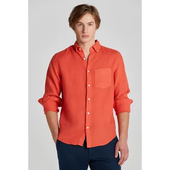 Pánské oblečení KOŠILE GANT REG GMNT DYED LINEN SHIRT BURNT ORANGE
