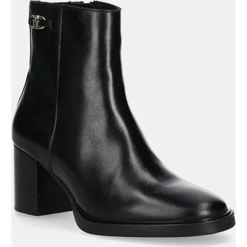 Dámské kozačky Kožené kotníkové boty Tommy Hilfiger STACKED HEEL LEATHER ANKLE BOOT FW0FW08864 černá 99X, EUR 38