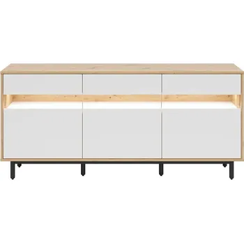 Komoda Komoda Gap 190 cm se 3 dvířky a zásuvkami - Black Red White - BRW Dub Artisan / Bílá 190x85 cm