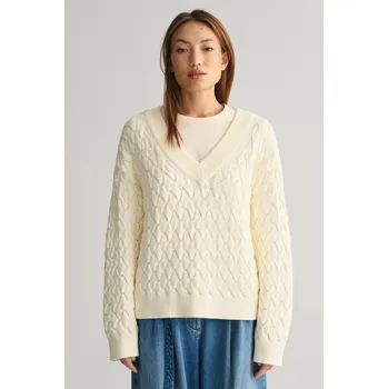 Dámský svetr SVETR GANT TEXTURED COTTON V-NECK CREAM