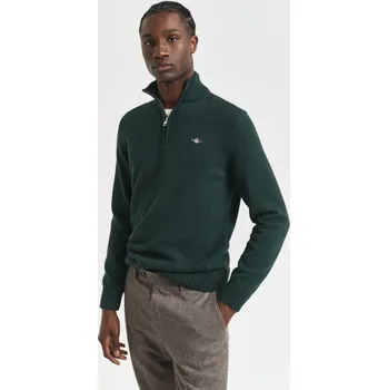 Pánská móda SVETR GANT CASUAL COTTON HALF ZIP TARTAN GREEN