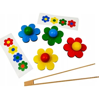 Dřevěná hračka Barevné kytičky, učení barev, dřevěná skládačka, jemná motorika, třídič