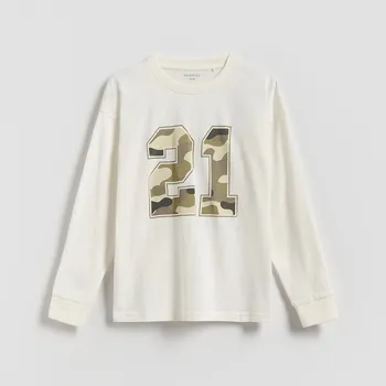 Chlapecké tričko Reserved - Bavlněné tričko s dlouhými rukávy - krémová - 041FI-01X - 041FI-01X-158