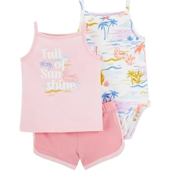 Kojenecká souprava CARTERS CARTER'S Set 3dílný body na ramínka, tílko, kraťasy Pink Sunshine holka 3m
