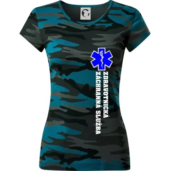 Hvězda života - zdravotnická záchranná služba - Dámské maskáčové triko - S ( Petrolejová maskáč )