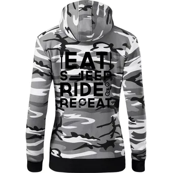 Dámská mikina Eat sleep ride moto - Dámská mikina trendy zipper s kapucí - S ( Šedý maskáč )
