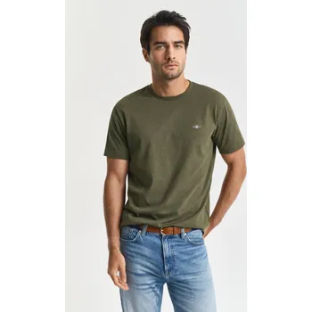 Pánské oblečení TRIČKO GANT REG SHIELD SS T-SHIRT KHAKI GREEN MEL