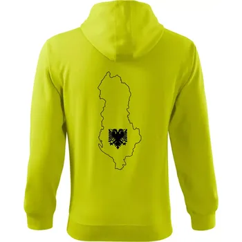 Pánská mikina Albánie obrys mapa - Mikina s kapucí na zip trendy zipper - 3XL ( Limetková )