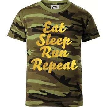 Eat sleep run zlatá - Dětské maskáčové triko - 146 cm/10 let ( Zelený maskáč )