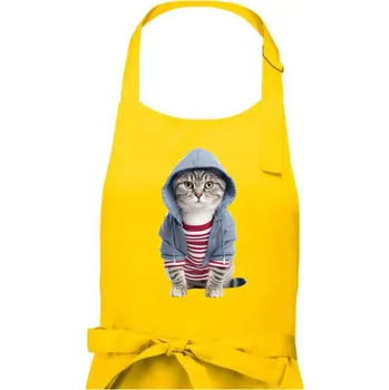 Kuchyňská zástěra Kočka v pruhovaném triku - Pánská zástěra na vaření - Univerzální velikost ( Žlutá )