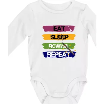 Eat sleep rowing repeat barevné - Body kojenecké s dlouhým rukávem - Dlouhý r. do 3 měs ( Bílá )